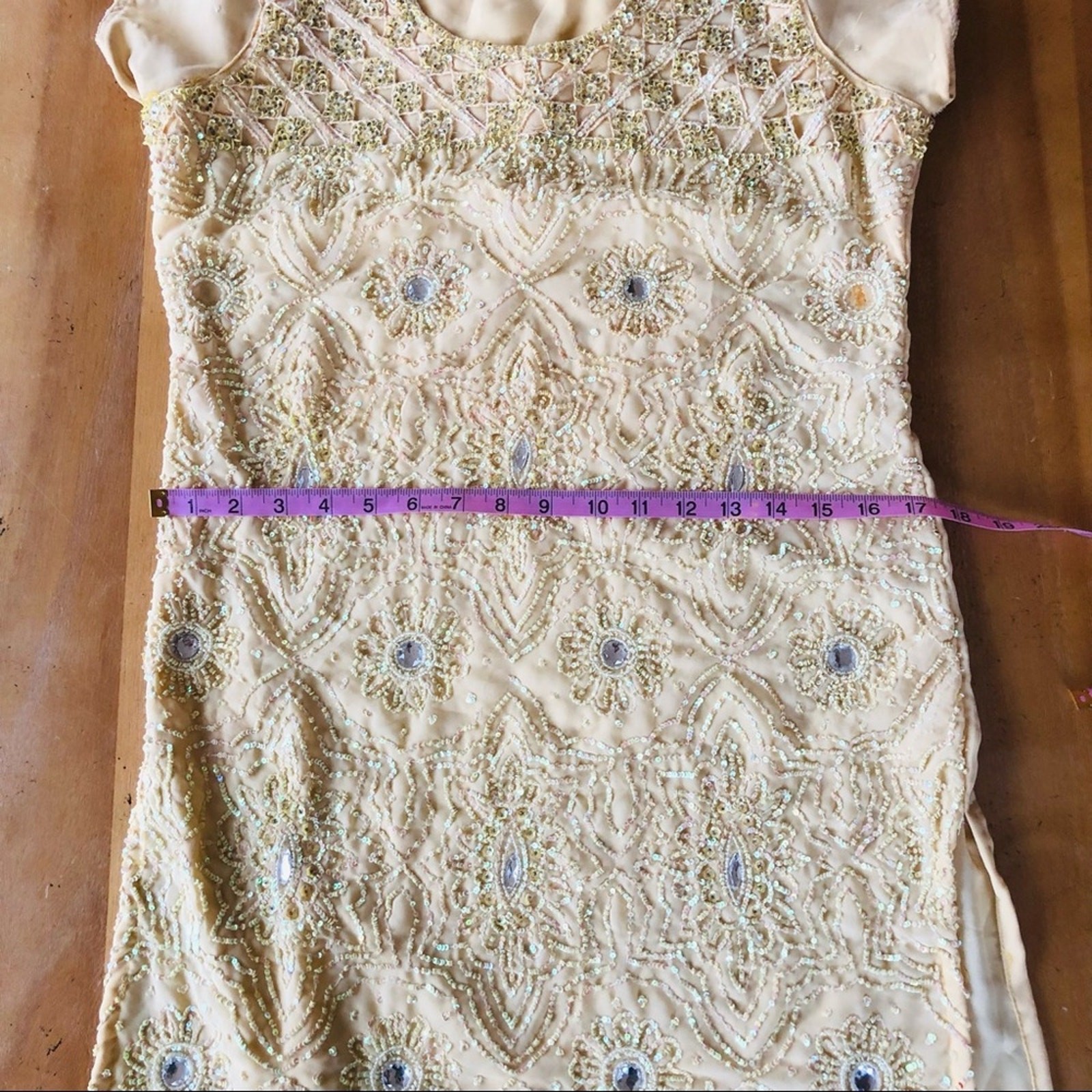 Vintage Yellow ButterCup Sequin Beaded Tunic Top Indian Dress Rhinestones Fancy