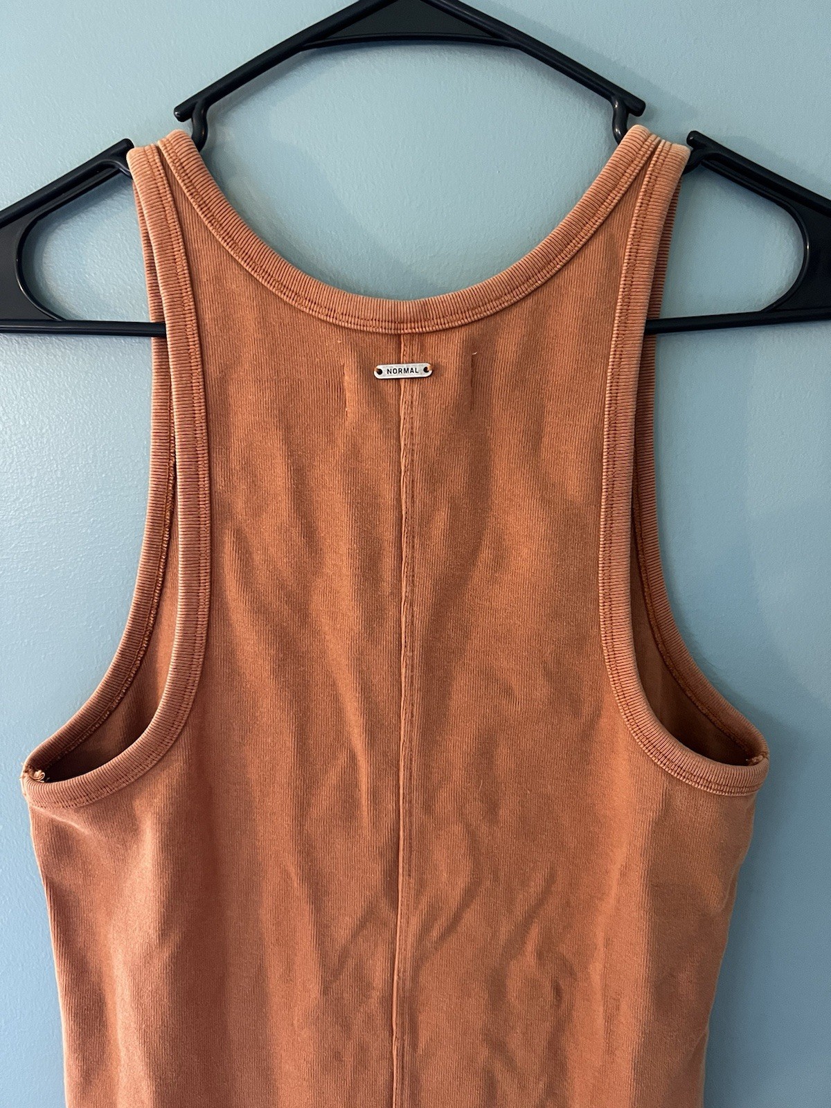 The Normal Brand Sleeveless Henley Tank Dress in Rust Orange – size (S)
