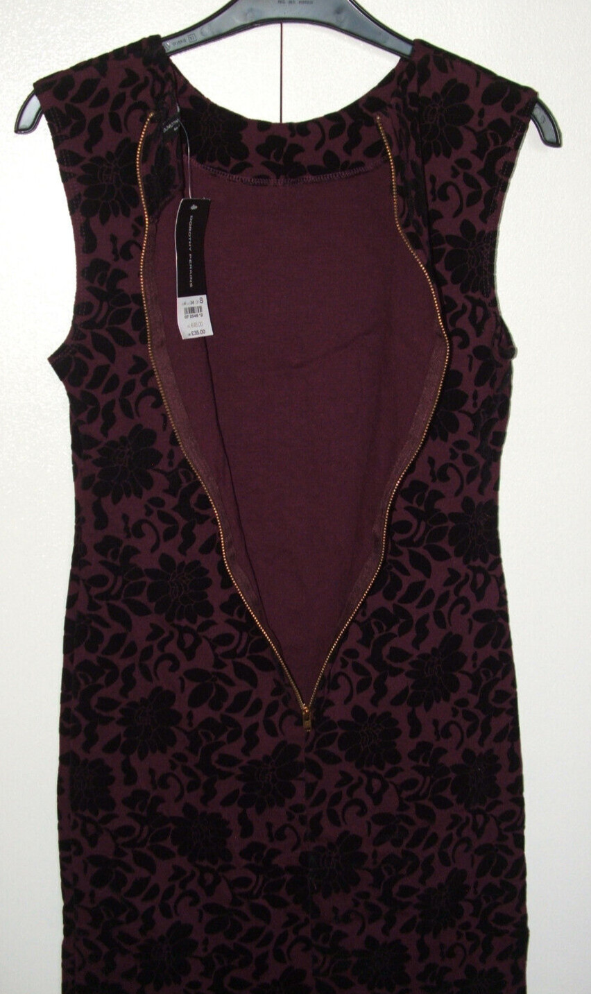 Dorothy Perkins Wine w/ Black Velvet Bodycon Pencil Dress Women’s UK 8 NYE Party