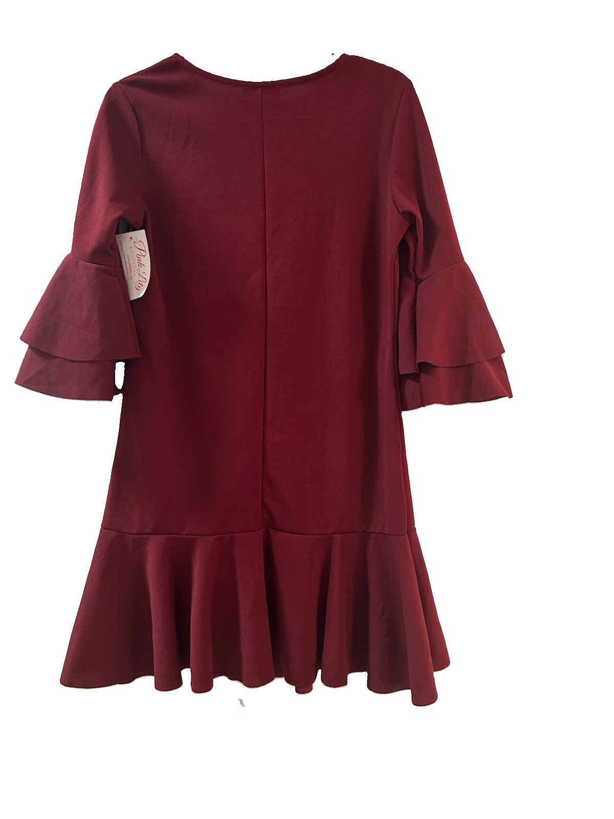 Pink Lily Dress Medium NWT Burgundy Ruffle Sleeve Shift Mini Boutique