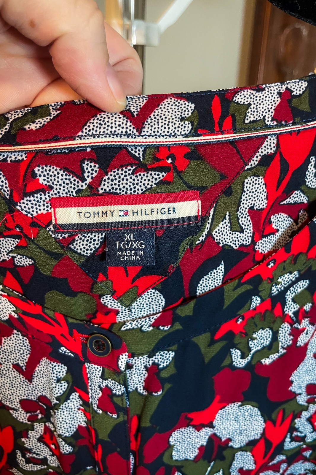 Tommy Hilfiger Red Navy Floral Sleeveless Drawstring Waist Dress, Size XL, GUC