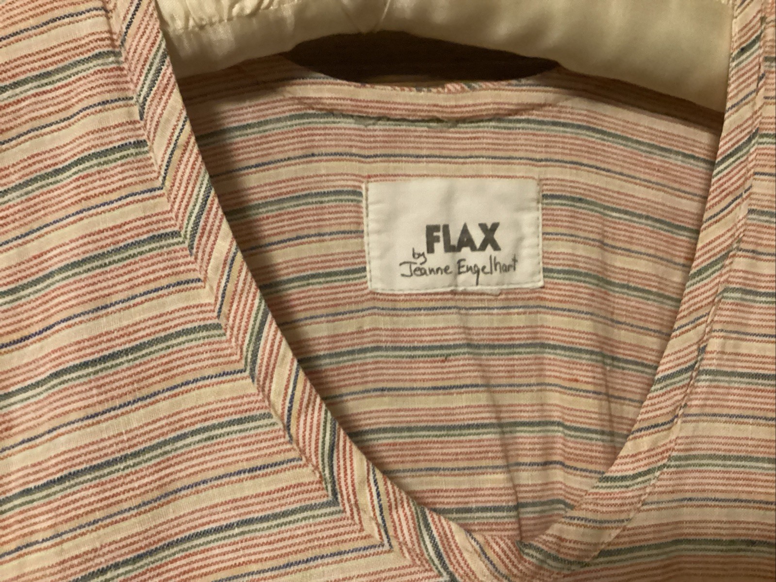 Vtg FLAX Jeanne Engelhart Sz L Stripe Linen Dress Lagenlook