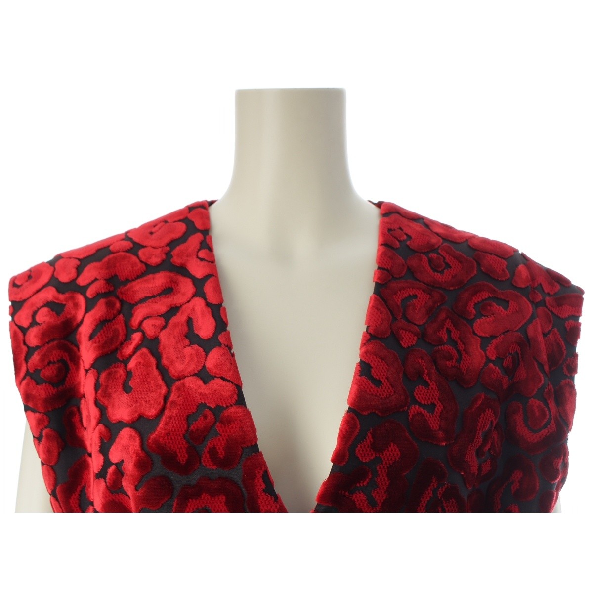 PRADA 2008 Velor flower jacquard one piece dress Red 40