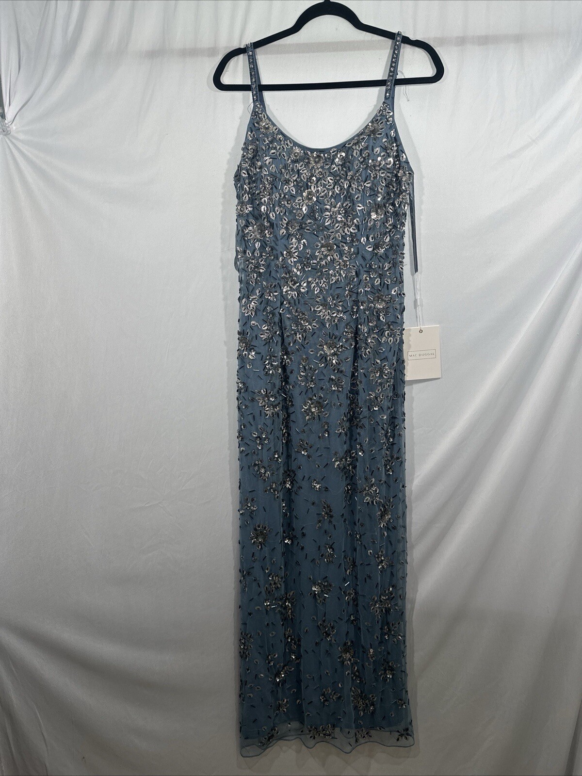 NWT Mac Duggal [ 10 ] 5477 Floral Embellished Scoop Neck Gown in Slate Grey #J43