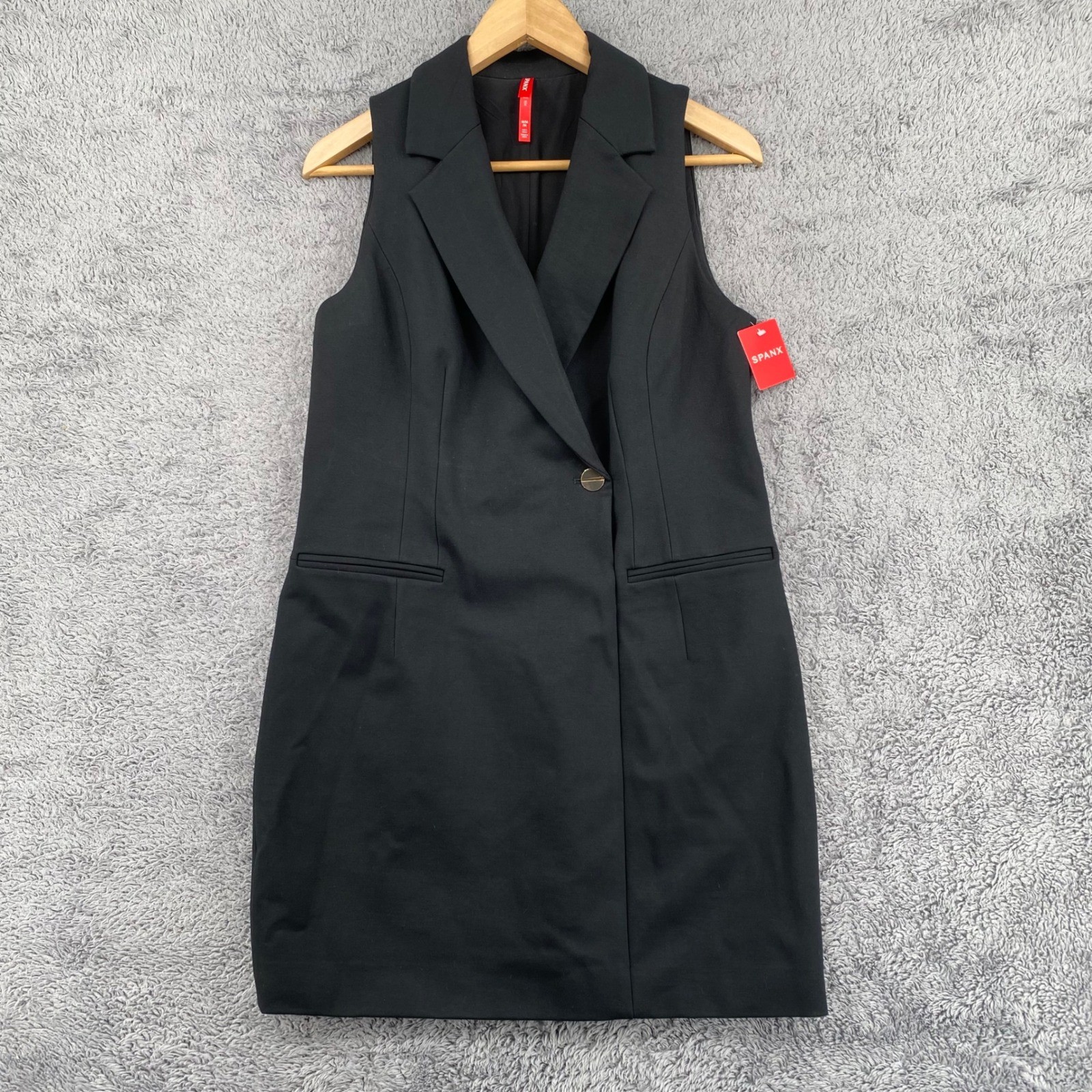 Spanx Ponte Vest Dress Medium Black Sleeveless Blazer Notched Lapel Professional