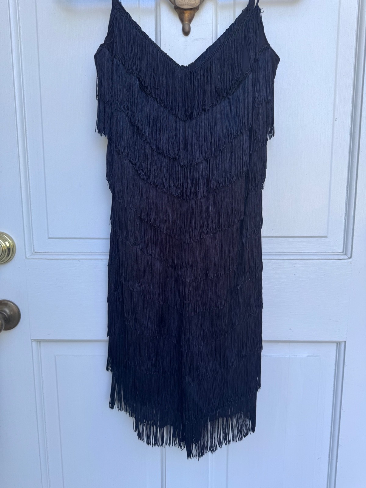 Black Tiered Fringe Flapper Dress Sleeveless 1920s Gatsby Costume