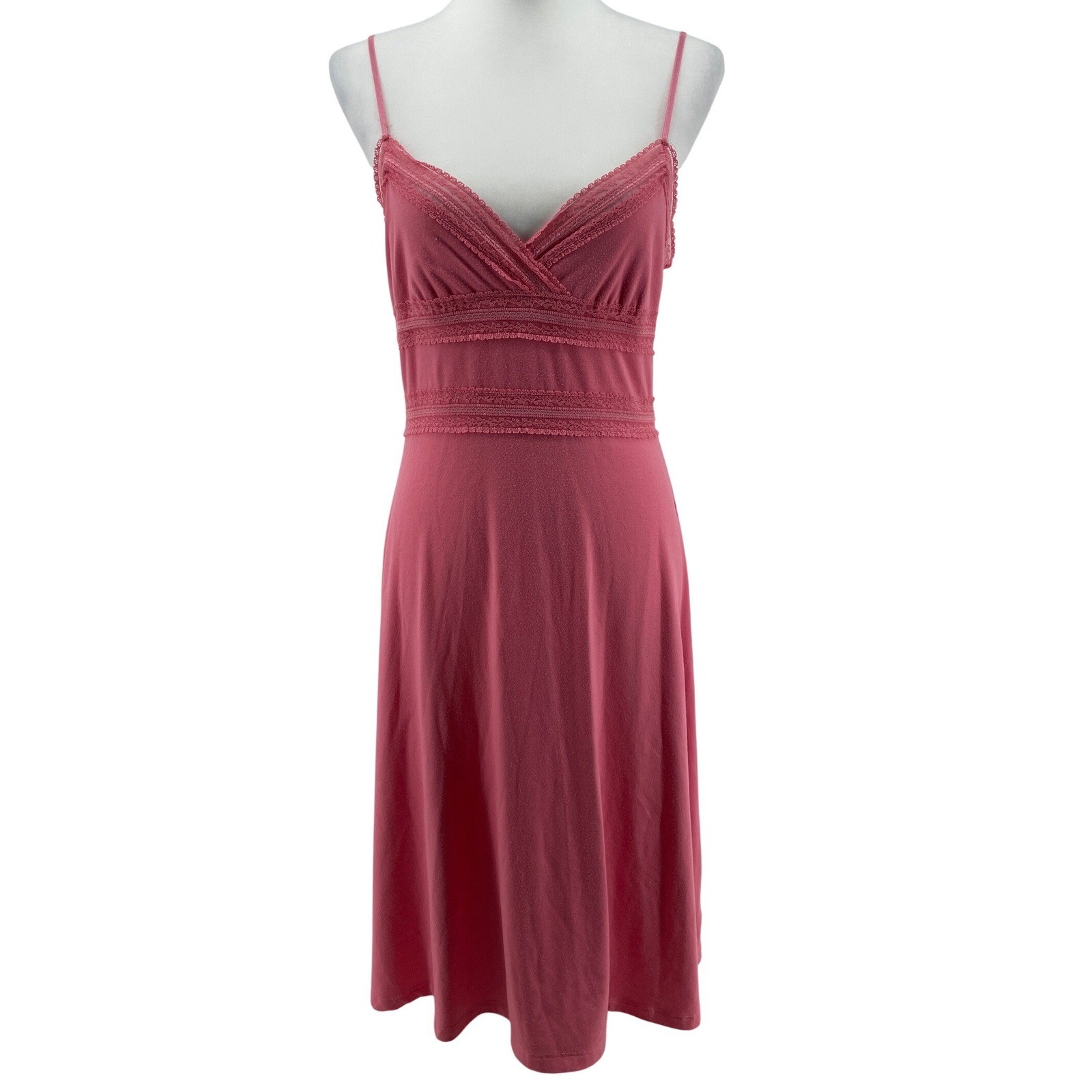 Midi Slip Dress Womens Large Pink Lace Trim Strappy Romantic Cottagecore Boho