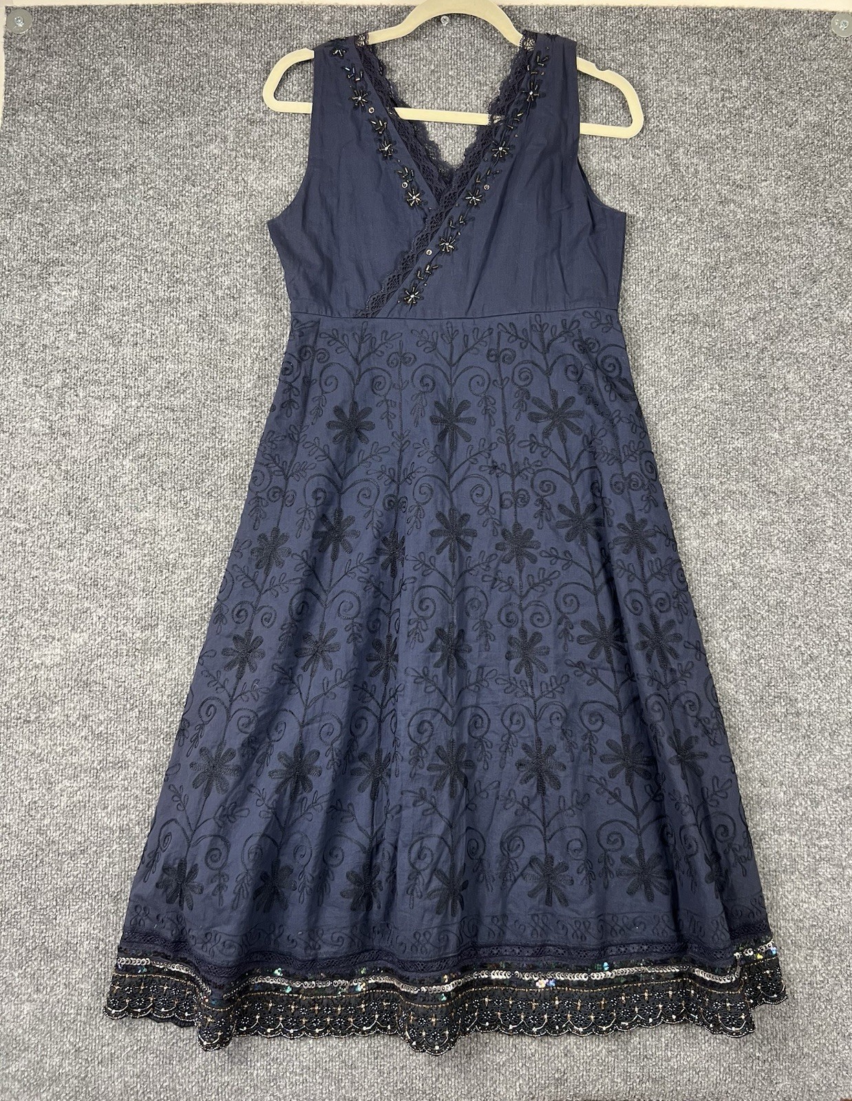 Cadeau Vintage A-line Dress Women Size XS Navy Beaded And Embroidered