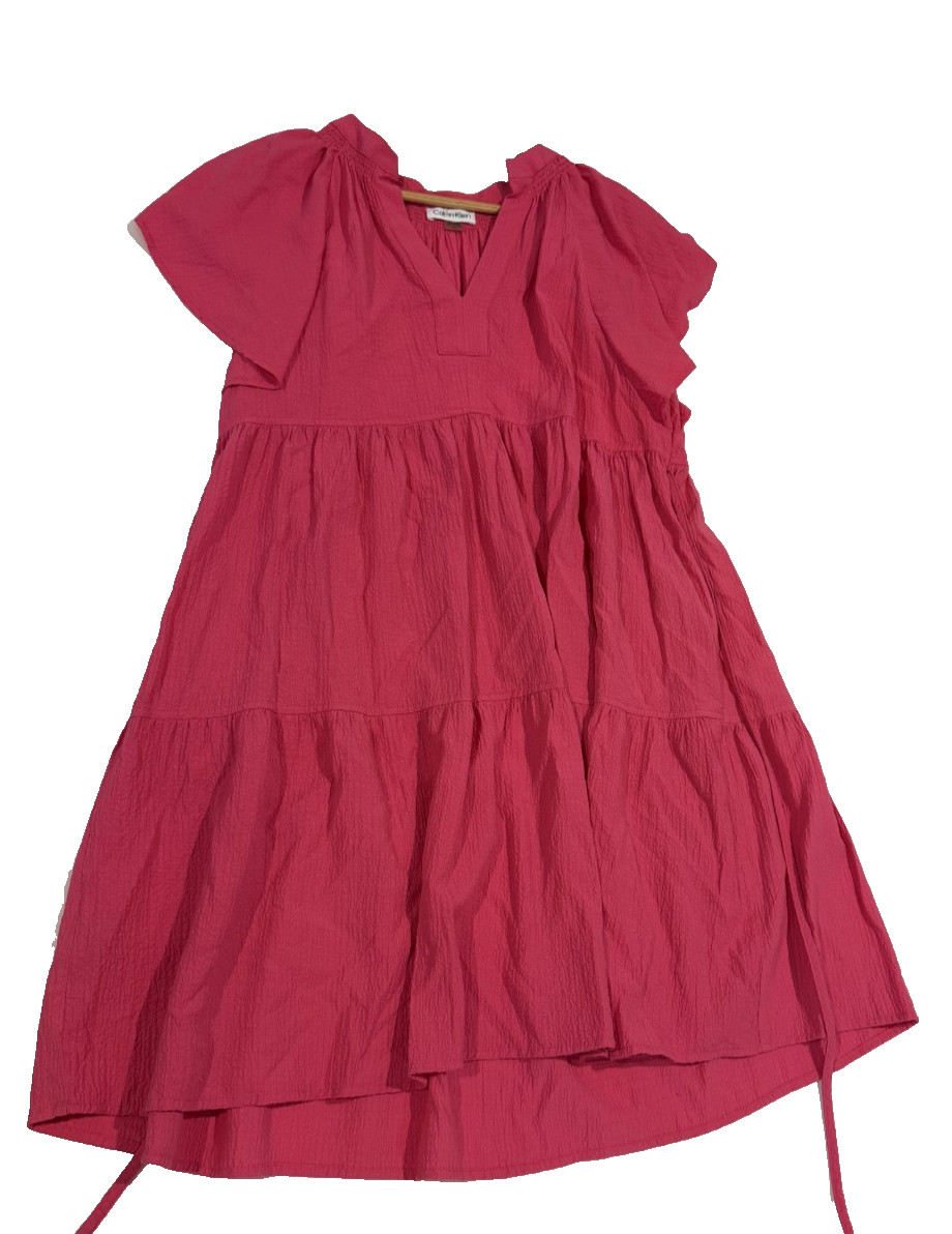 Calvin Klein Women’s Tiered Textured Gauze Maxi Dress 10 Hot Pink Flutter