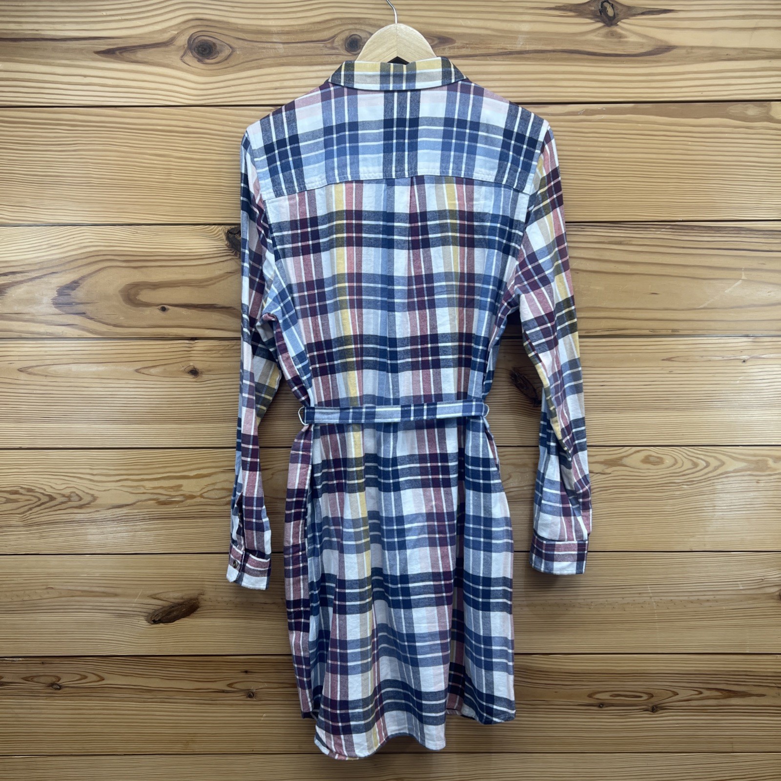 Goodthreads Dress Womens Large Flannel Plaid Shirtdress Collared Red Yellow B109