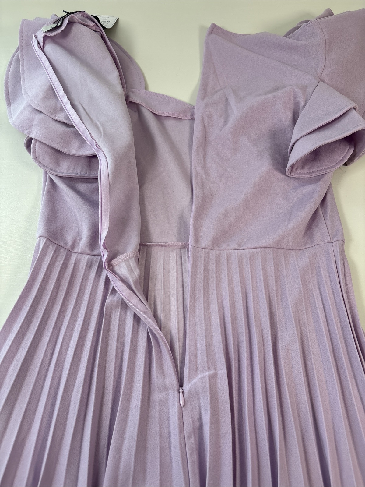 Aomei Womens Long Lilac Purple Flowy Ruffle Sleeve Dress Zip Back Size Large