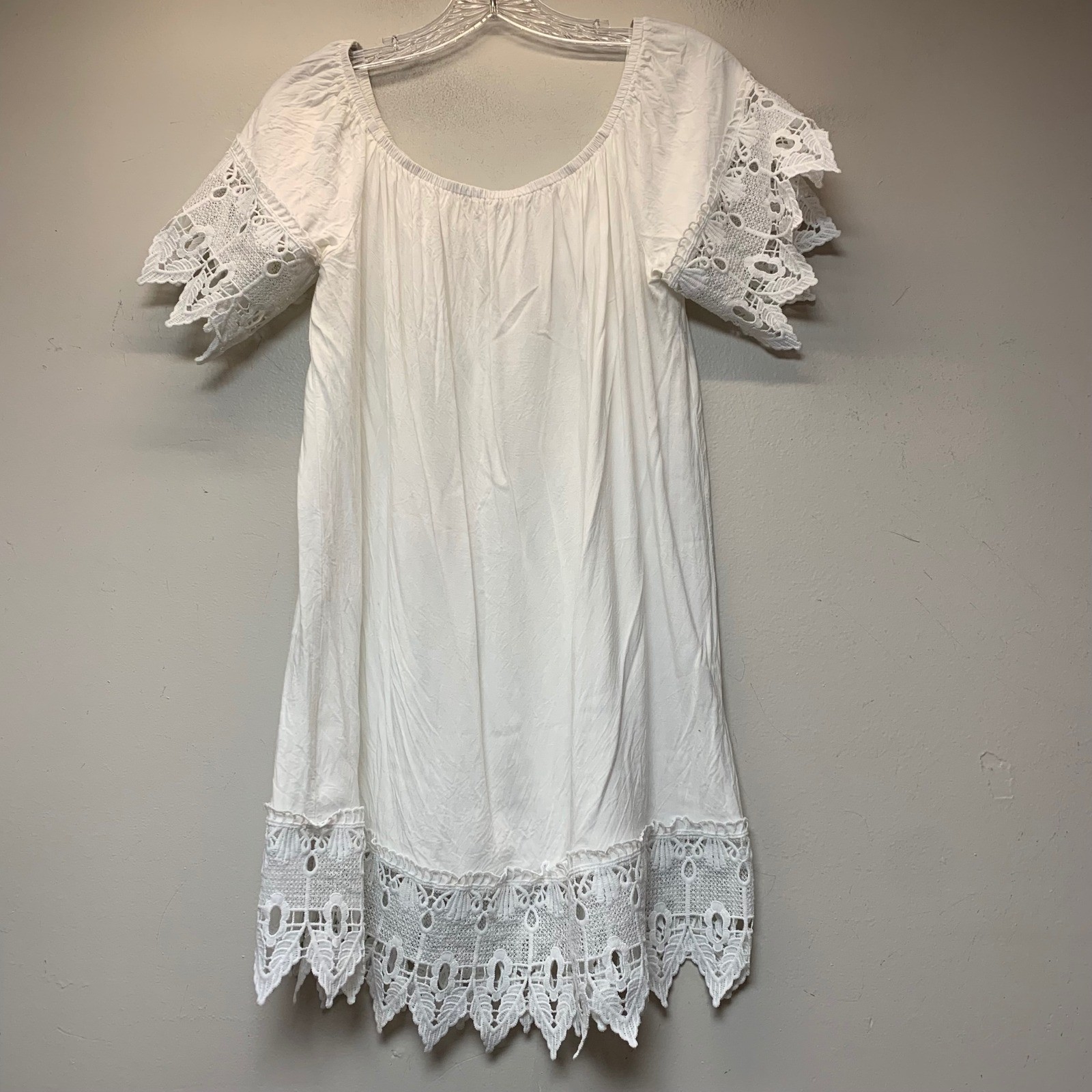 Iris Mini Dress Women XL White Excellent Boho Crochet Lace Off Shoulder ID2816