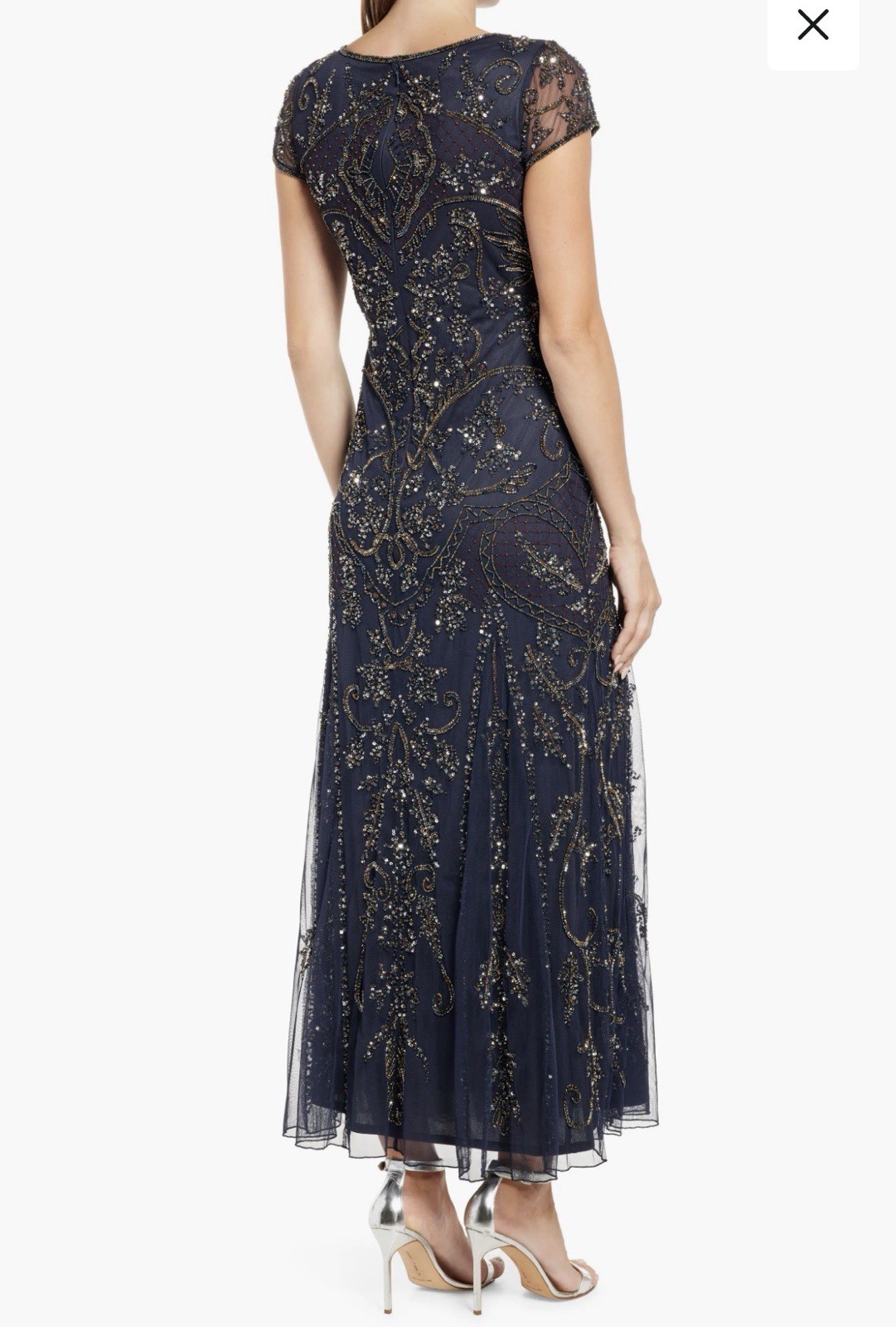 $259 Pisarro Nights Slate Blue Beaded Sequin Column Gown Sz 6 Defect