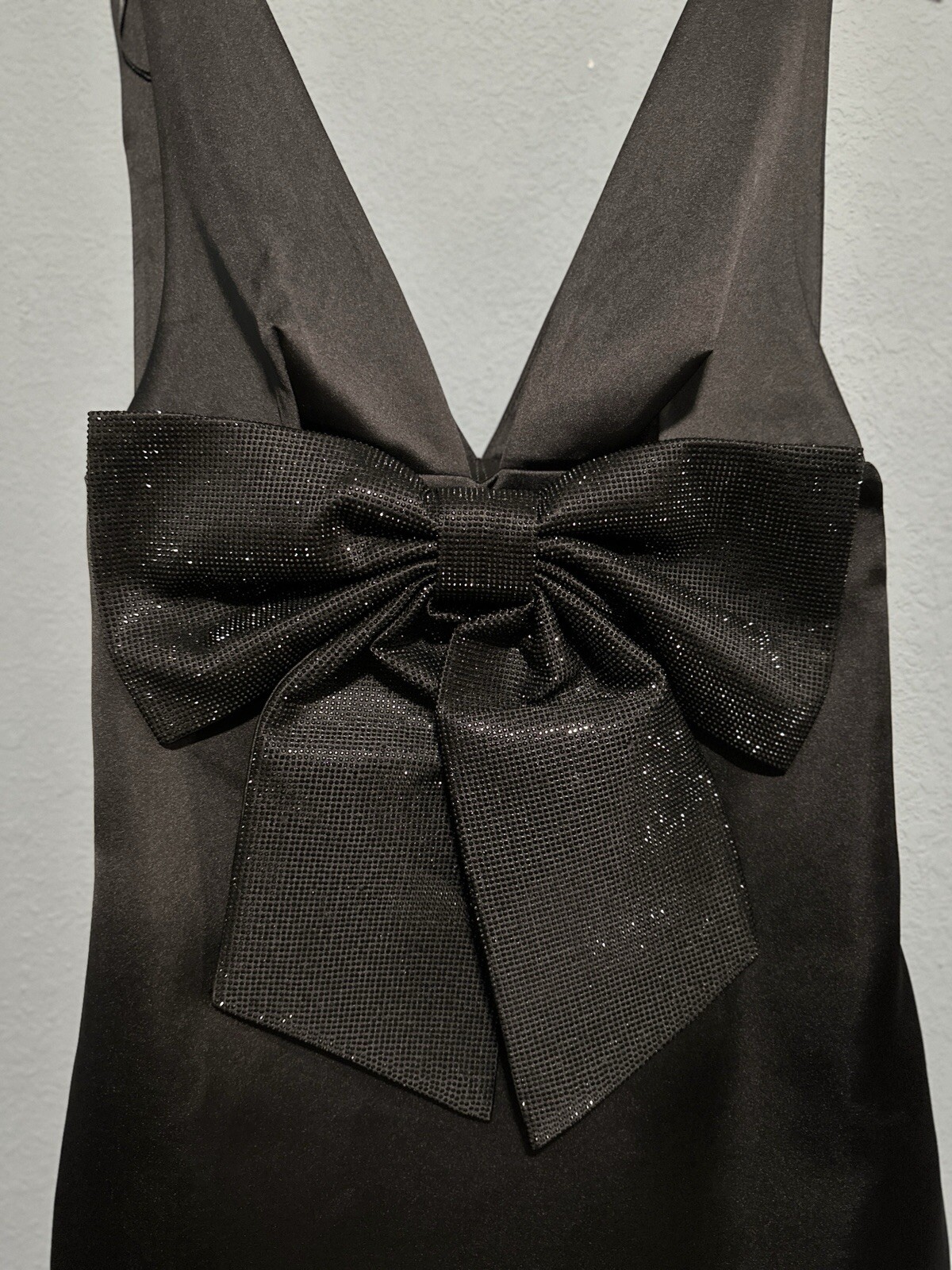 ZARA WOMEN MINI BLACK SATIN EFFECT RHINESTONES BOW DRESS REF4772/228 NWT FW24_S