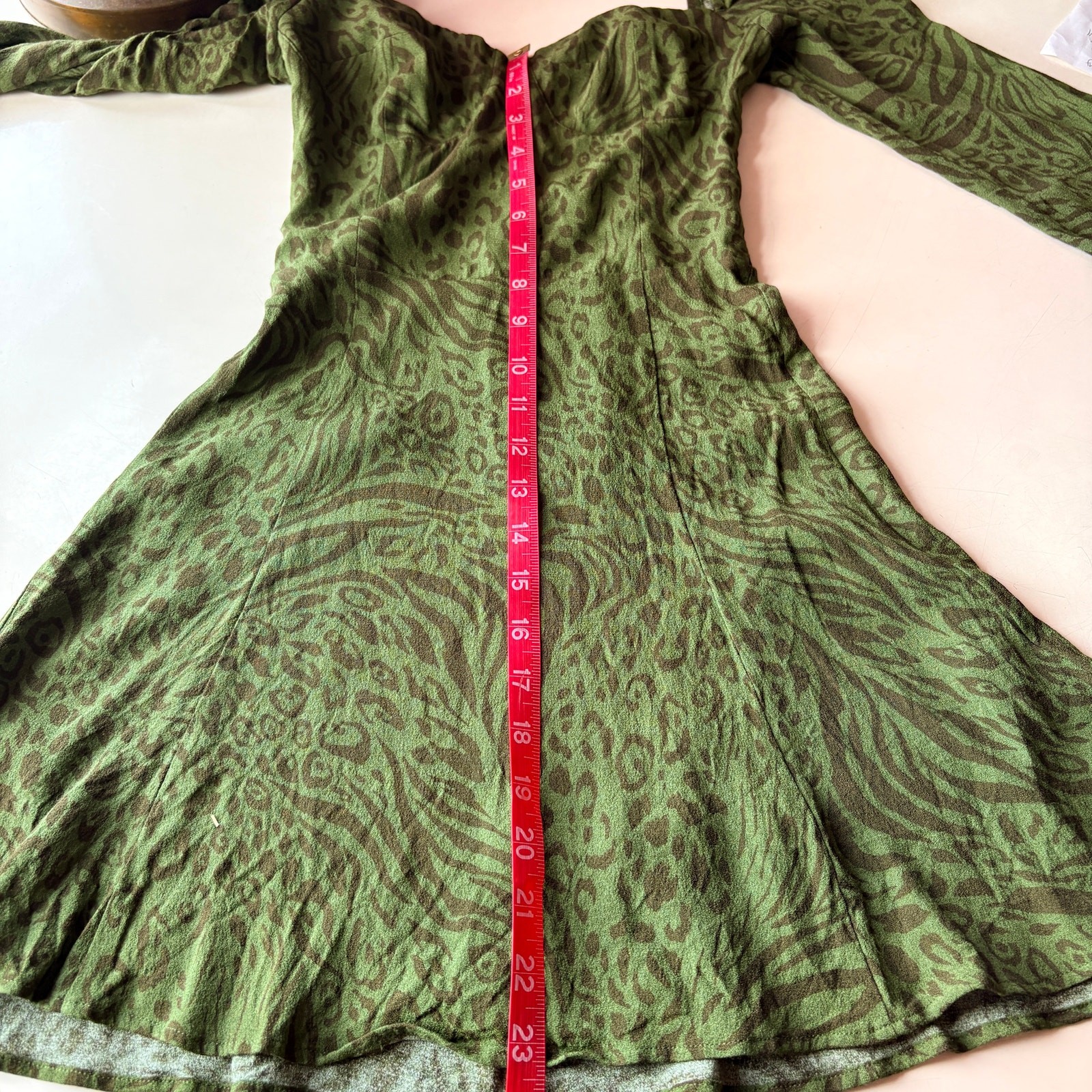 Reformation Mochi Jungle Animal Print Green Dress Size 0 Smocked Peasant Bustier