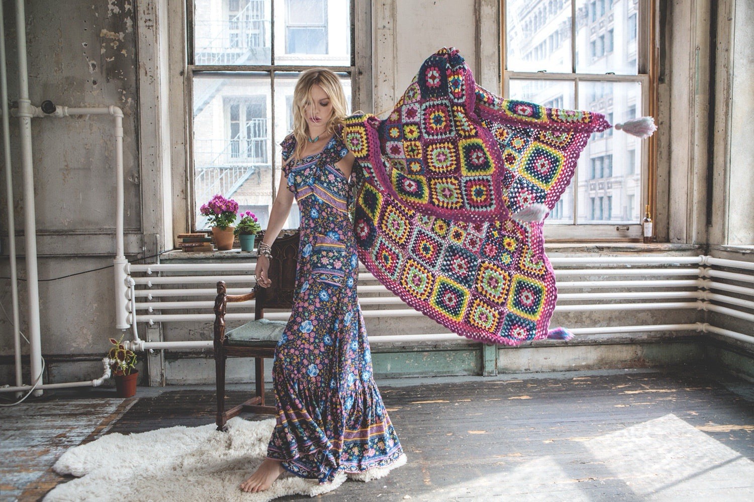 Free People + Spell and the Gypsy Collective Folk Town Floral Boho Maxi Dress L