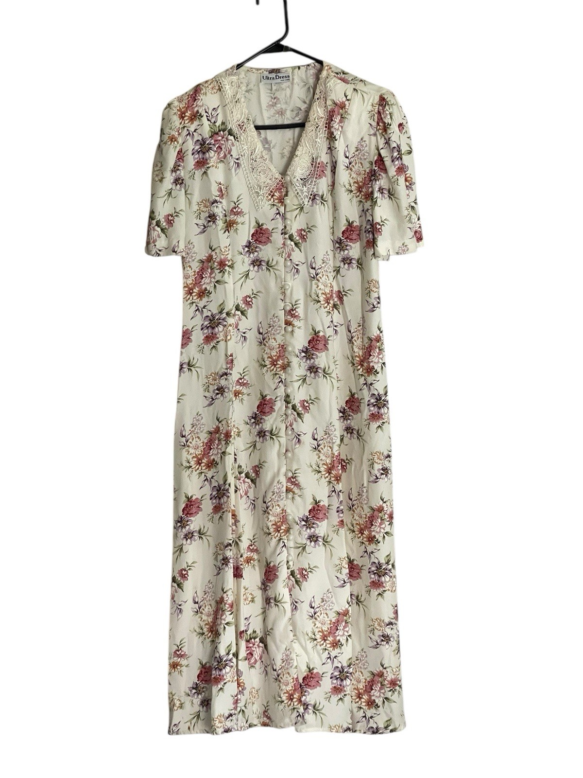 80’s Vtg Ultra Dress New York Floral Dress Size 12P Lace Collar Cottagecore USA