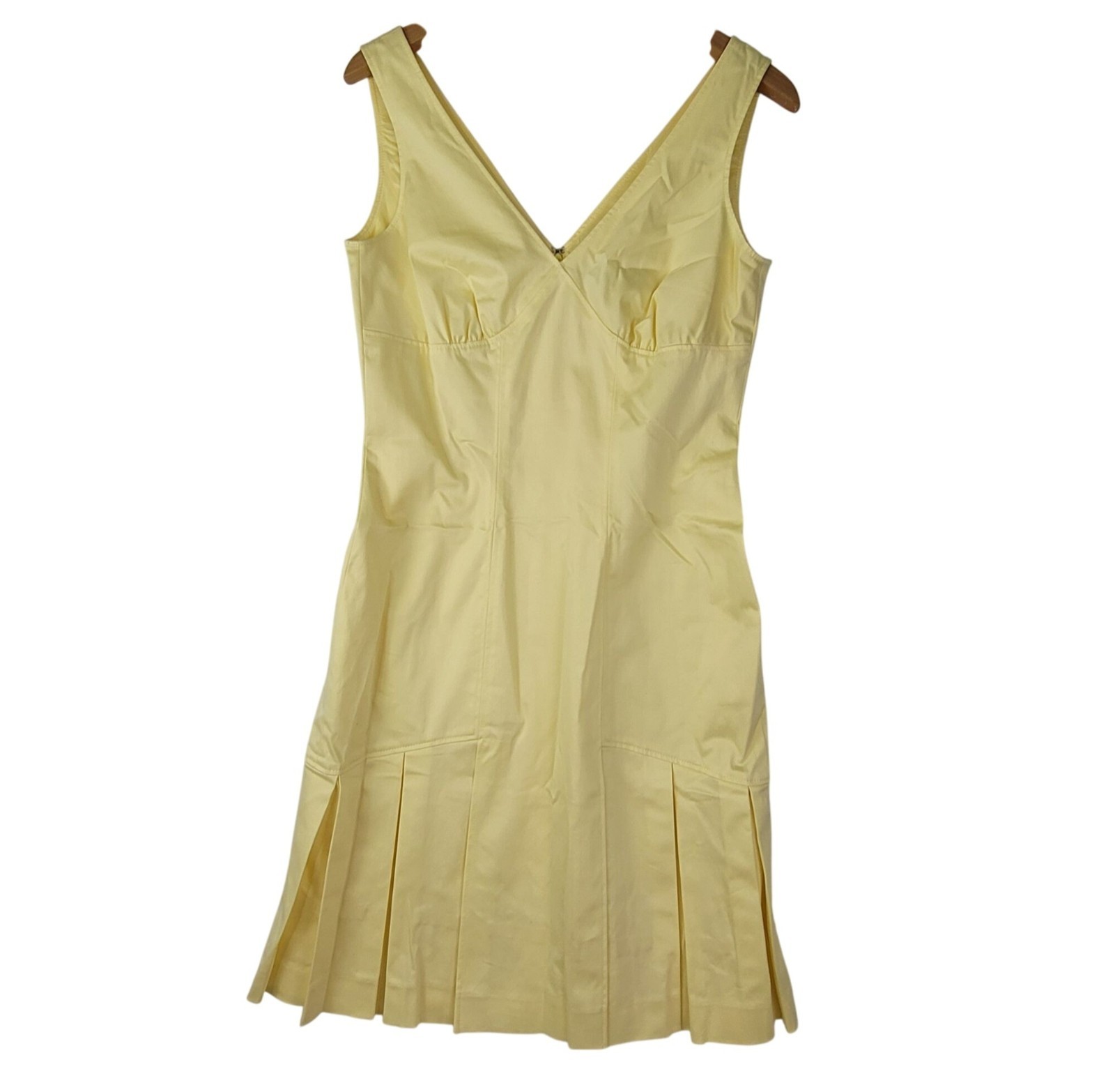 Antonio Melani Dress Yellow Cotton Blend Sleeveless V-Neck Pleated Hem Sz 6 VTG