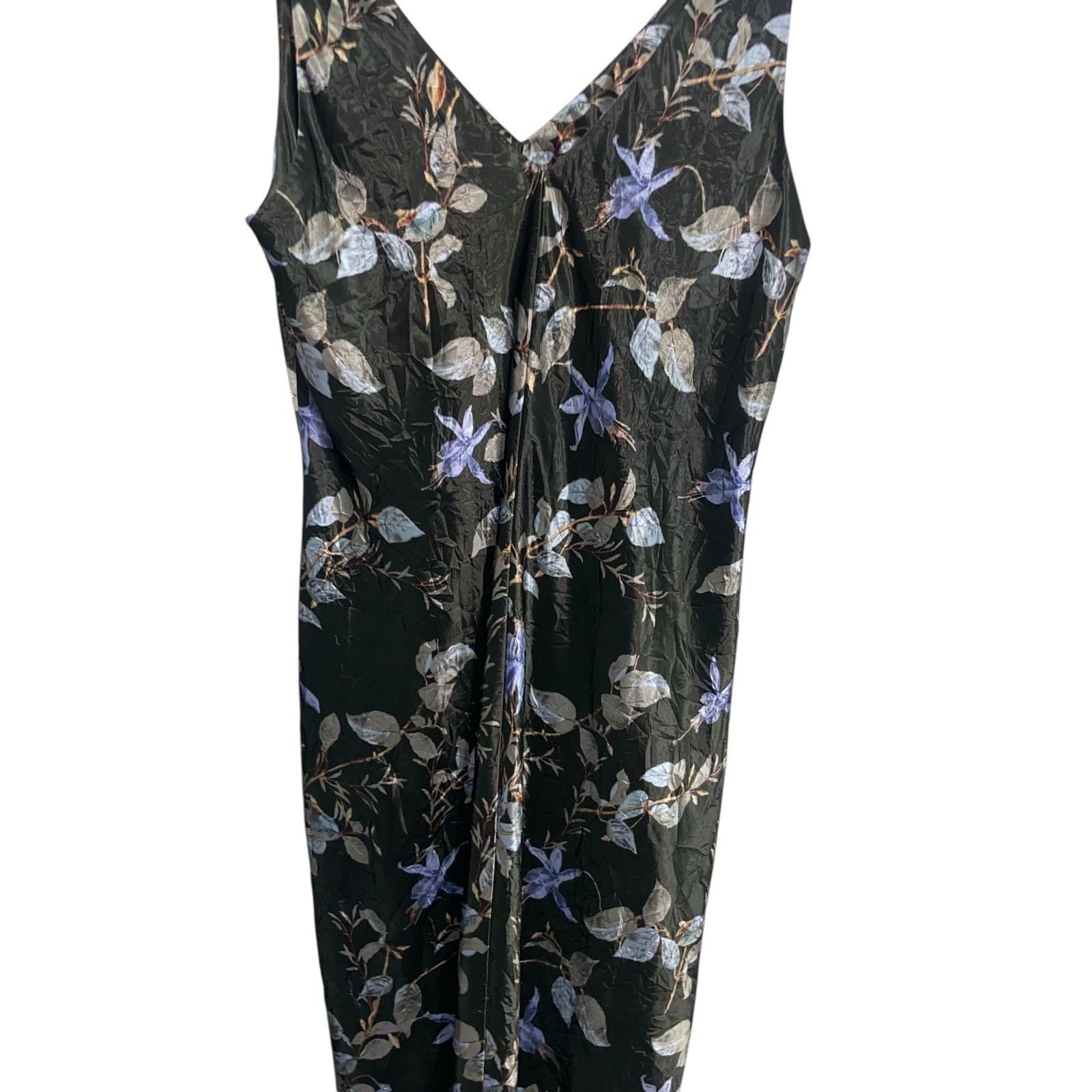 NWT $445 Vince Dress Large Bellflower V-Neck Slip Crinkle Satin Garden Floral
