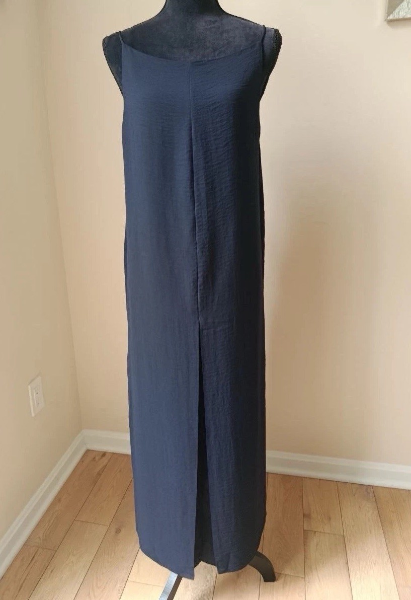 COS Midi Sleeveless Dress Open Back Navy Spaghetti Straps 10