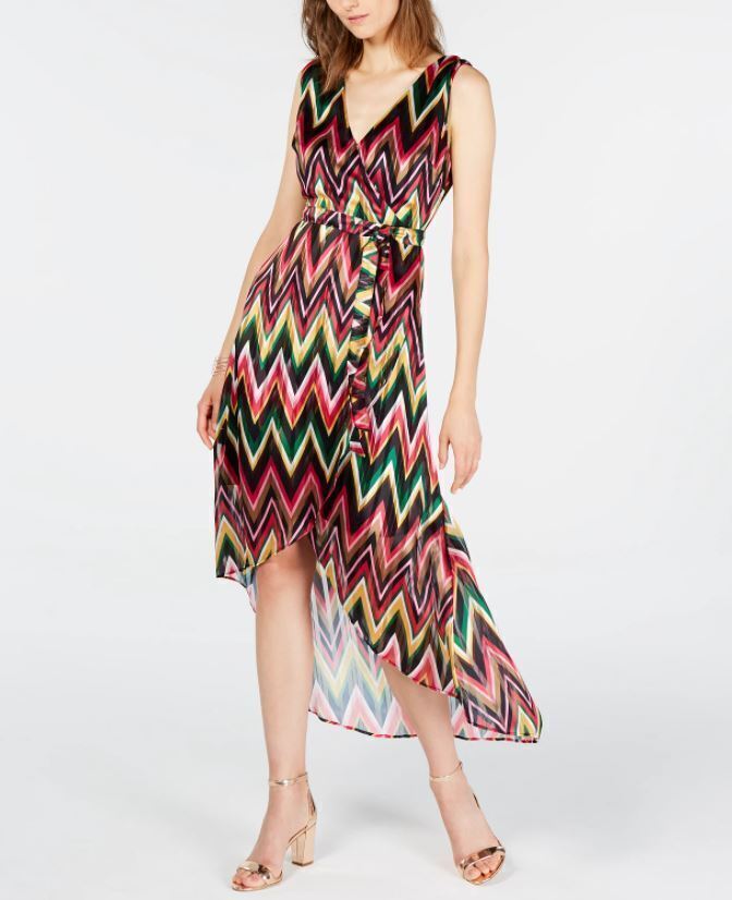 INC Dress Sheer Chevron High Low Wrap A-line Women Multicolor Sz 4 NEW NWT 510