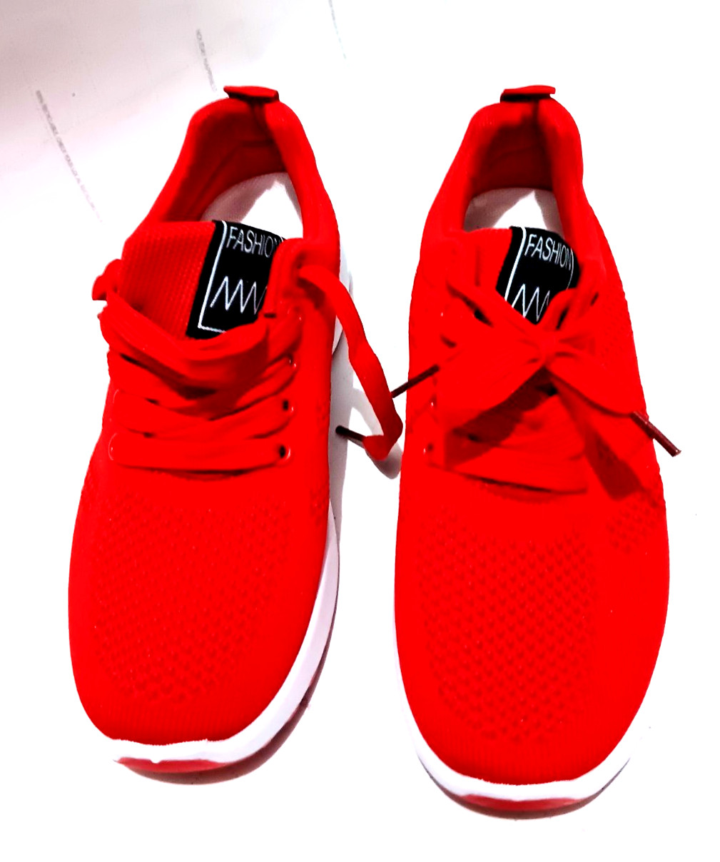 Women’s Red/White Solid Low Top Lace-Up Athletic Sneaker Shoes Activewear