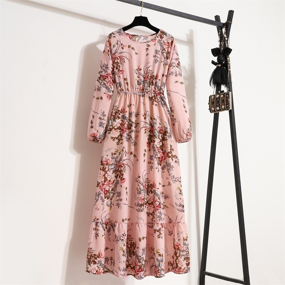 Spring summer Women Maxi dress Long sleeves Printed–M–Chest: 40 inches