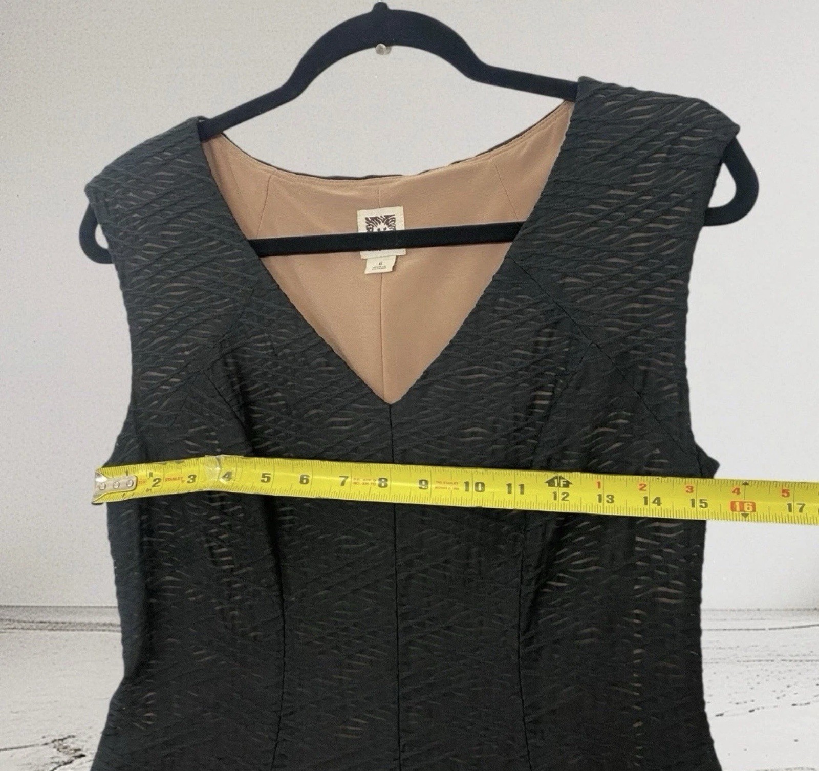 Anne Klein Womens Black Fit & Flare V Neck Dress Size 6 Elegant Cocktail Party