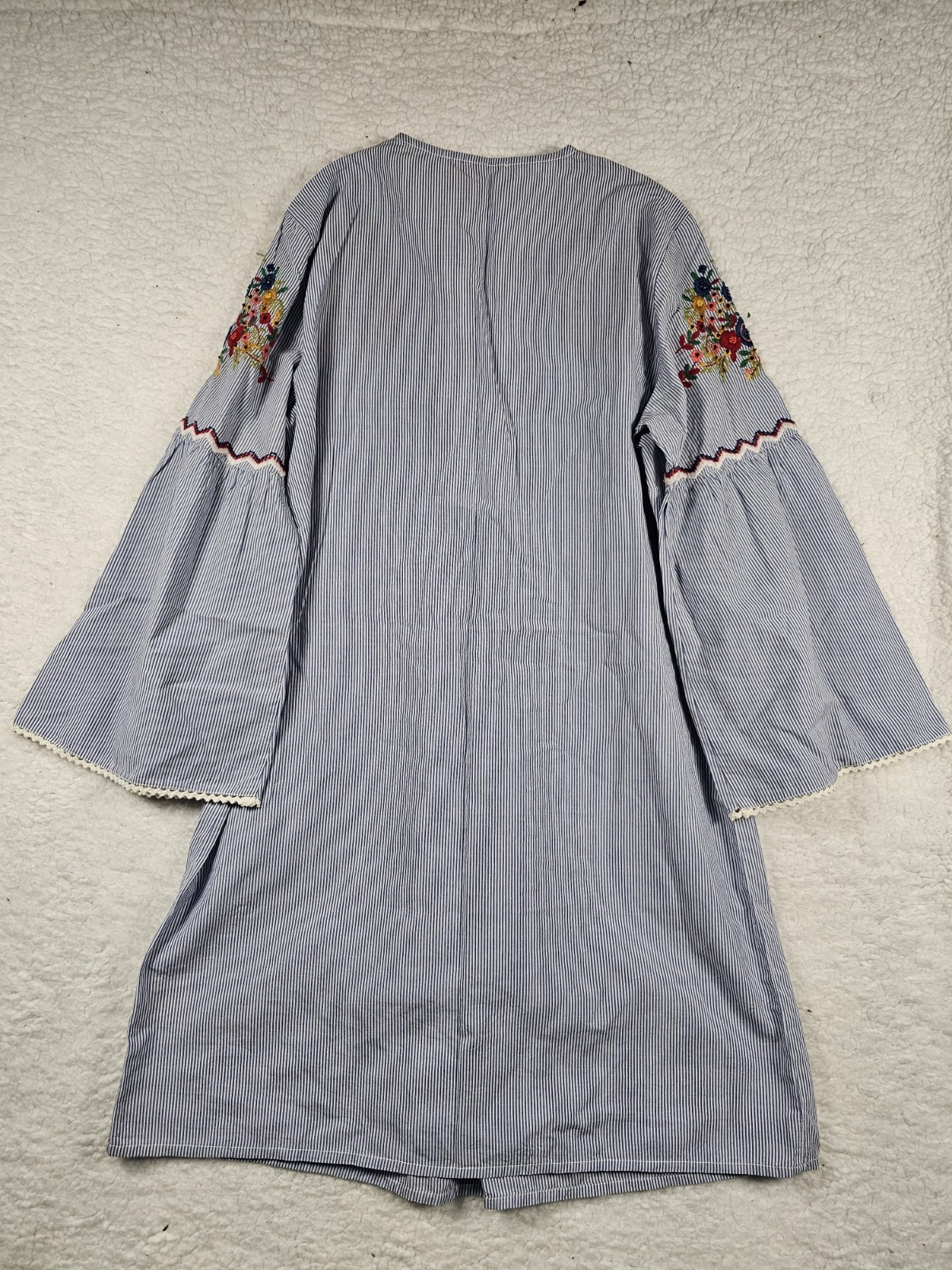 Philosophy Womens S Embroidered Boho Peasant Dress Blue White Stripe Bell NWT