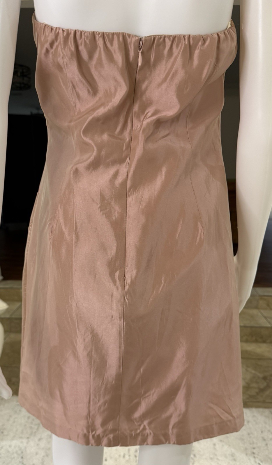 Alexia Admor Blush Satin Strapless Ruched Lined Sheath Knee Dress Size M