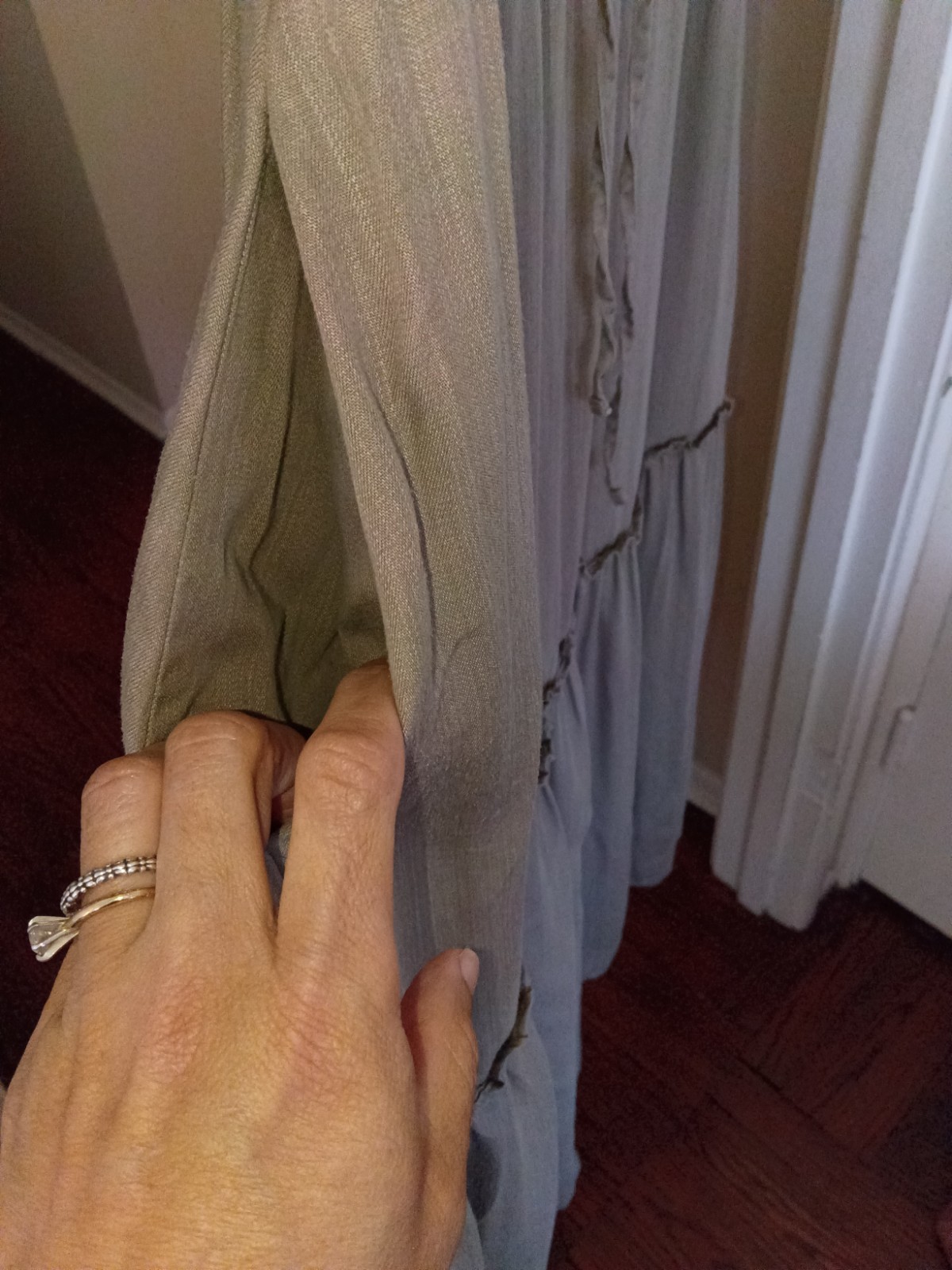 Lands End Tiered Maxi Dress Tan Classy Sleeveless, Pockets, Sz -M Adjustable Tie
