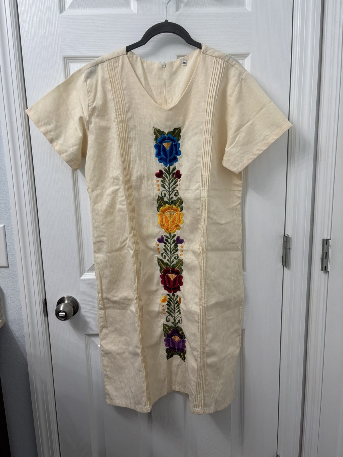 Vintage Guayabera Cotton Manta Embroidered Dress from Merida Mexico
