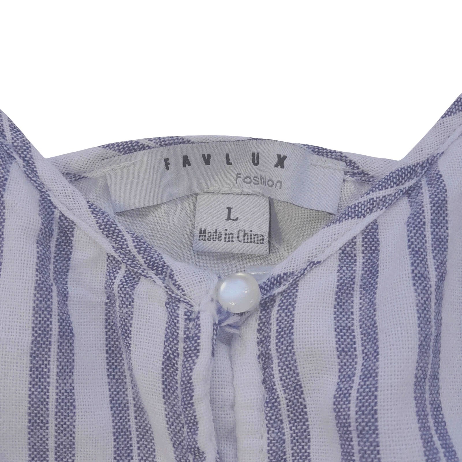 Favlux high-low dress sleeveless button up/Large/grayish blue+ivory stripe/lined