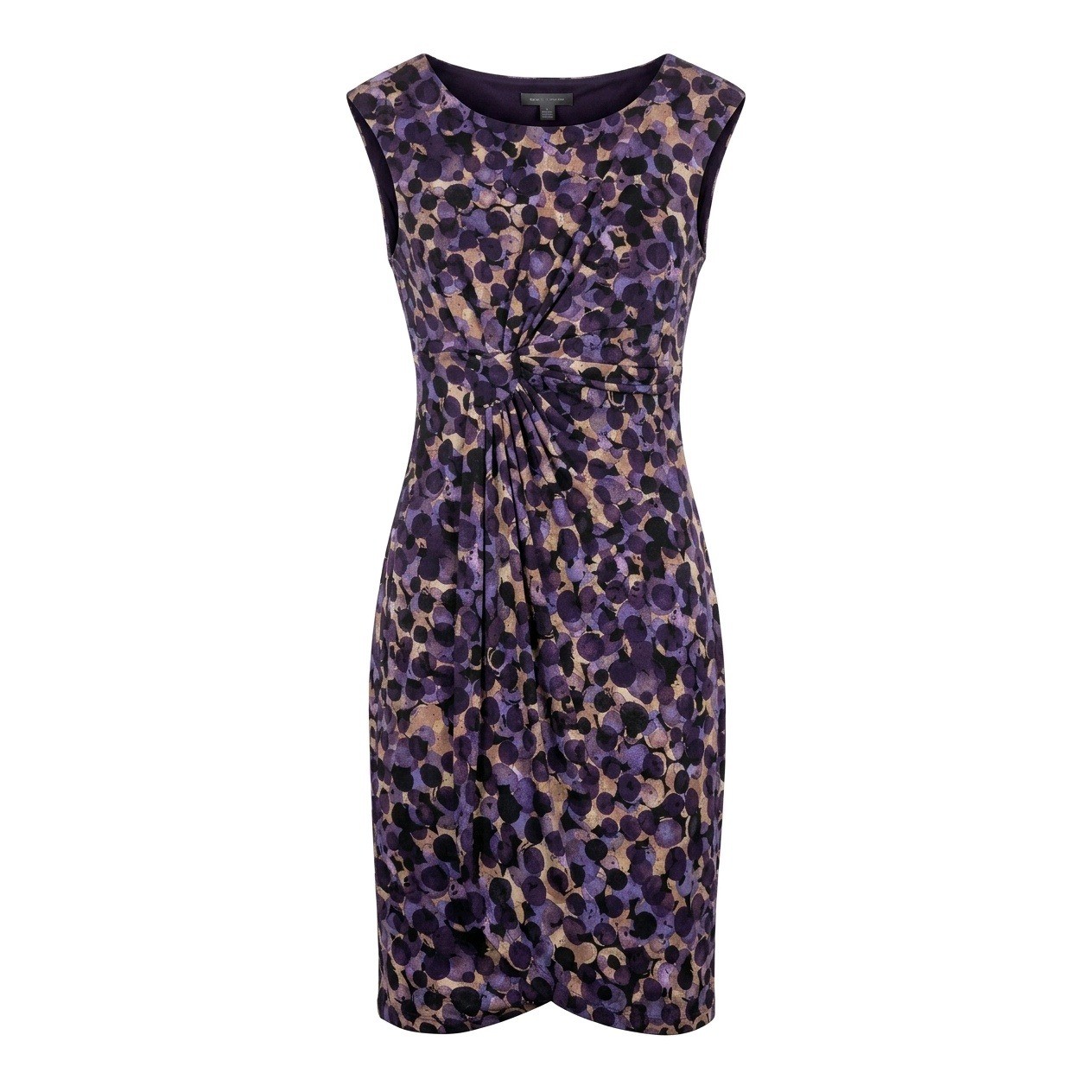 Connected Apparel Purple Abstract Dot Knot Front Sleeveless Sheath Dress Size 8