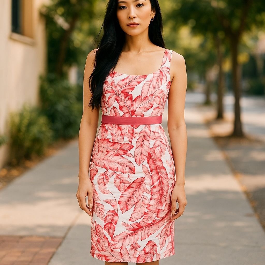 Eva Mendes For New York & Company Womens Sleeveless Midi Dress Pink White Size 6