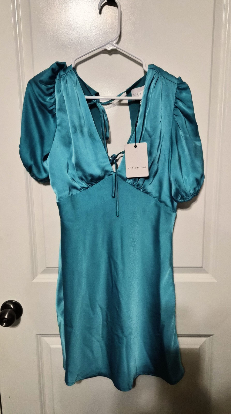Adelyn Rae Women’s Teal Turquoise Flutter Sleeve Guipure Lace Dress Size S NWT
