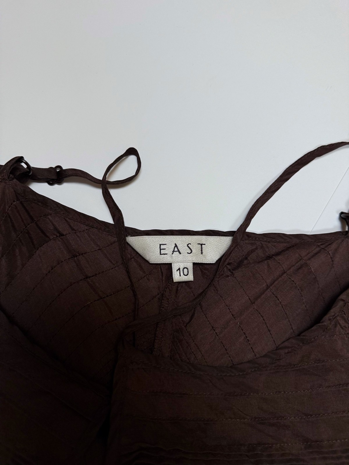 EAST Women Brown 100% Silk Spaghetti Strap Maxi Slip Dress Y2K Size UK 10 /US 6