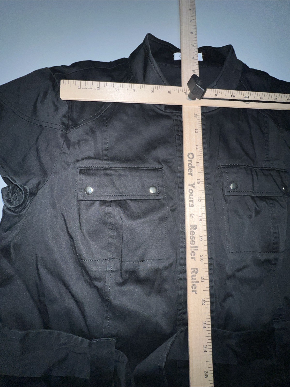 Calvin Klein Dress Size 14 Black Belted Four Pocket Snap Front Mandarin Collar