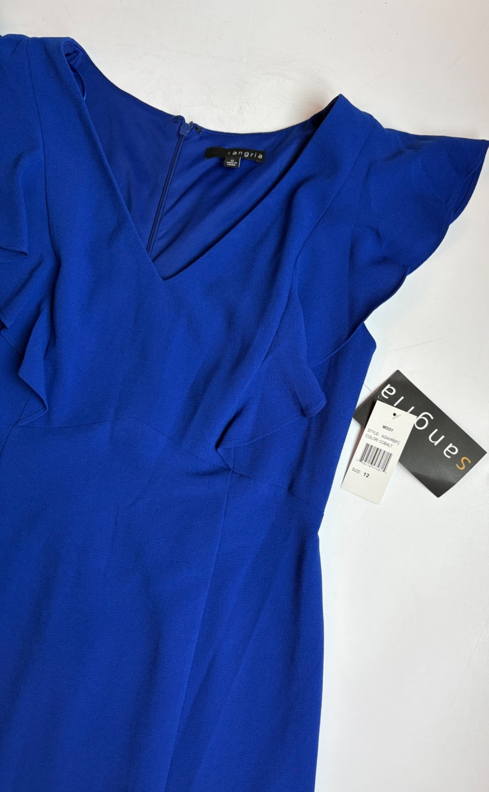 Sangria Women’s Cobalt Blue Ruffle Sleeve Sheath Dress Size 12 NWT Cocktail