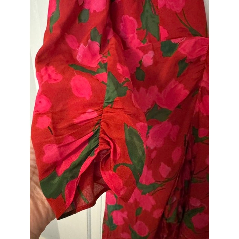 RIXO Silk Ruffled Rose Printed Open Back Maxi Dress 6