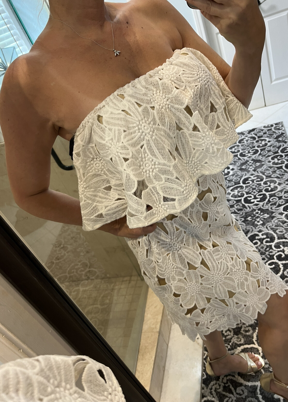 Judith March Off Shoulder Dress Crochet Large Nude Ivory New Nwt Engagement Fall