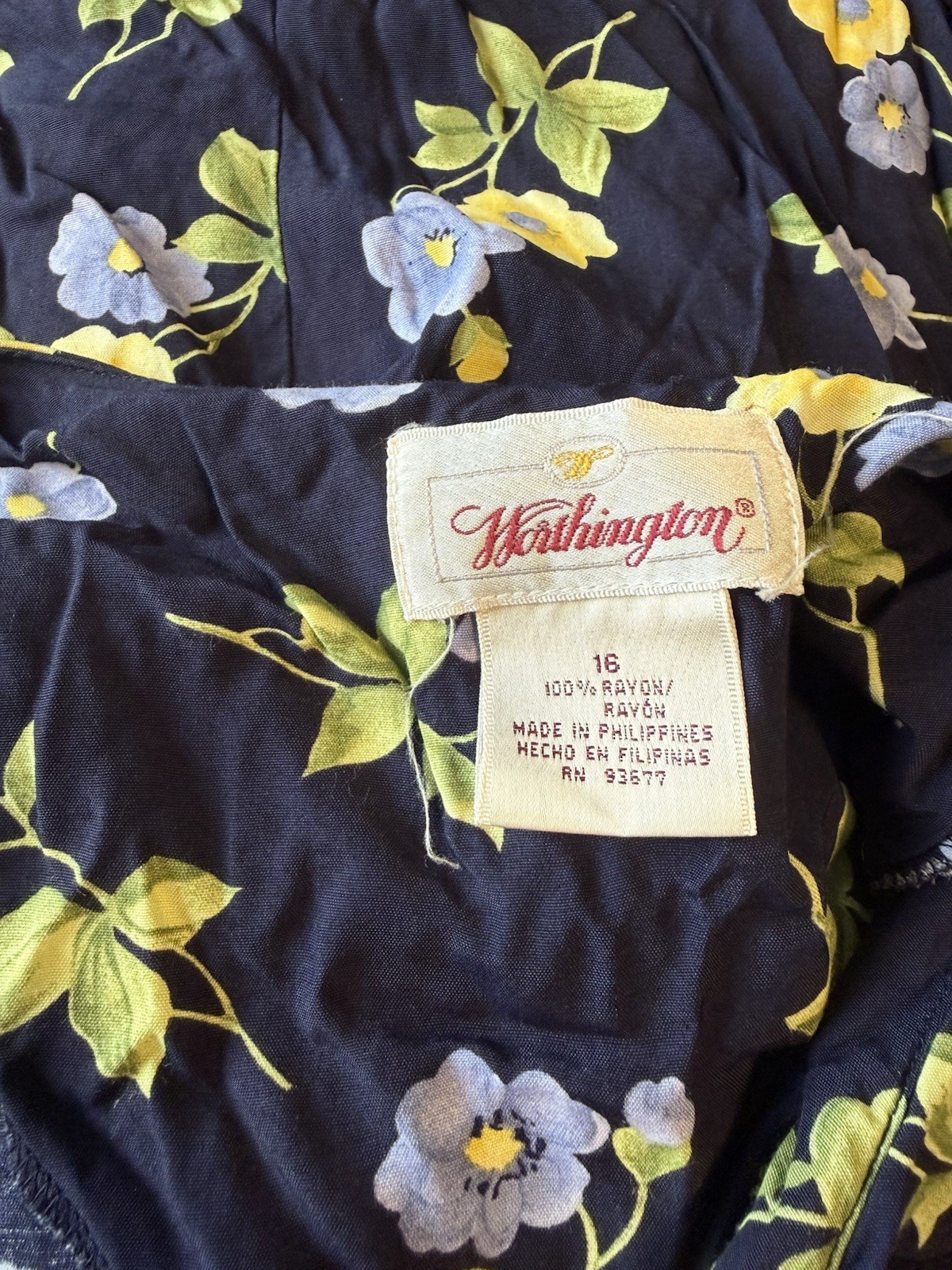 Vintage Worthington Navy Blue Floral Cottagecore Dress