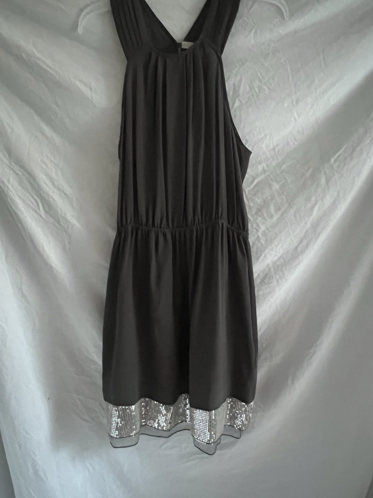 Anthropologie/ Trinity 100% Silk charcoal grey blouson mini Cocktail dress