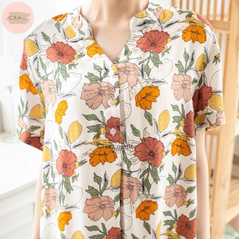 0001/ Three Buttons Mandarin Neck Dress, Lightweight, Homewear, Loose Dress