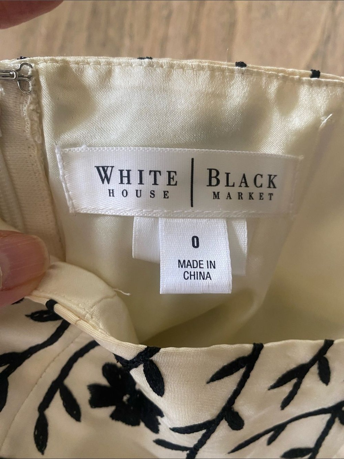 White House Black Market Strapless Silk Dress with Black Embroidery
