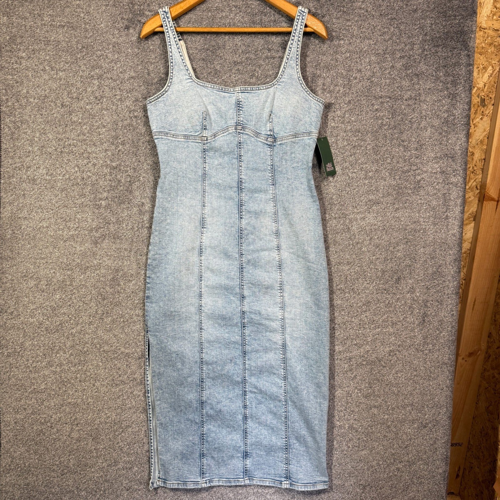 Wild Fable Dress Denim Womens M Midi Wash Blue Sleeveless Side Slit