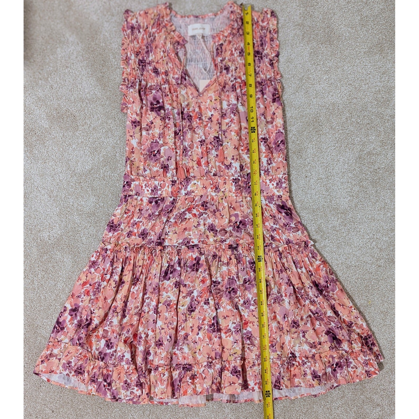 Dear John Floral Tencel Smocked Tiered Mini Dress Pink Purple Floral NWT Size M