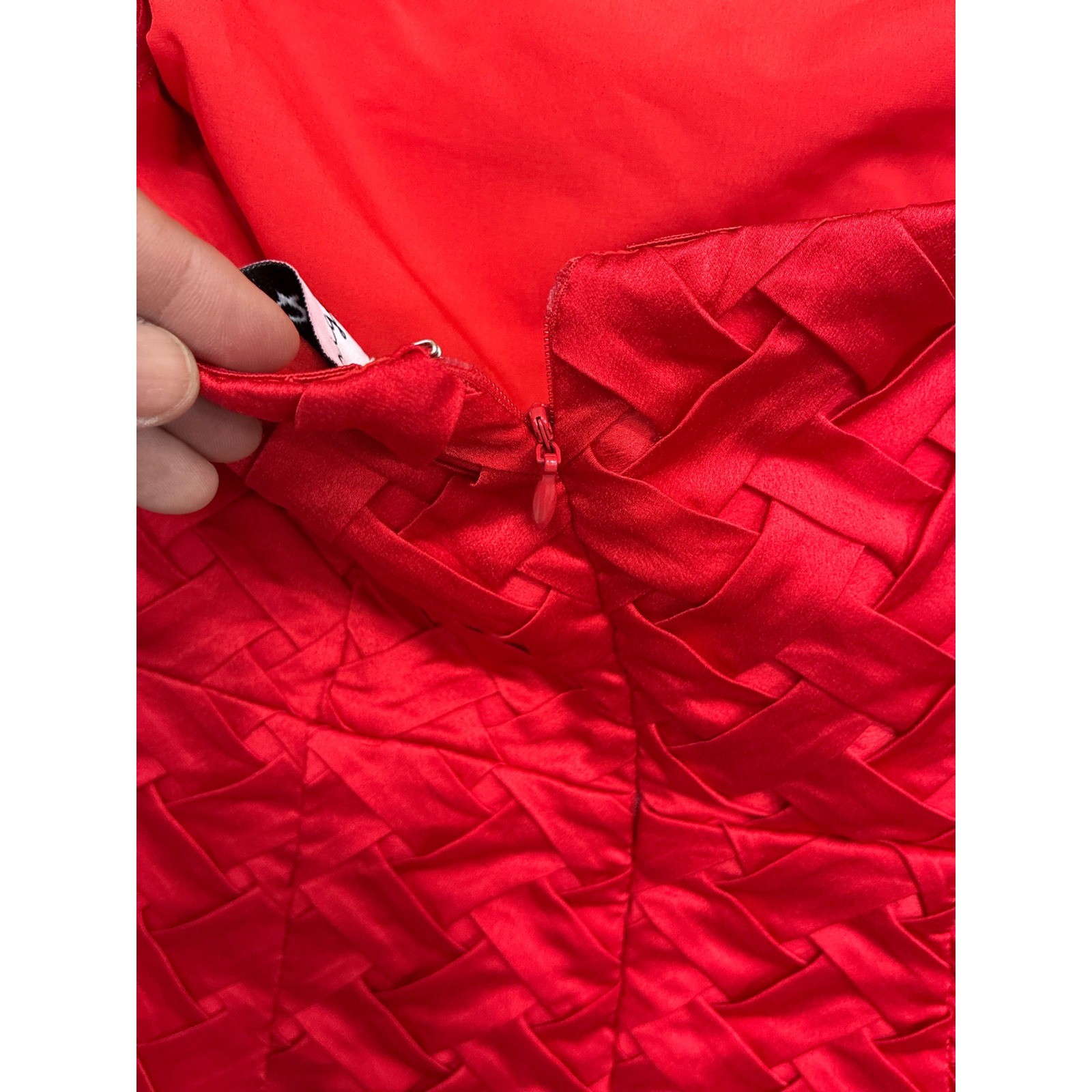 B.right Red Basket Weave Satin Strapless Mini Dress Side Slit Size Small