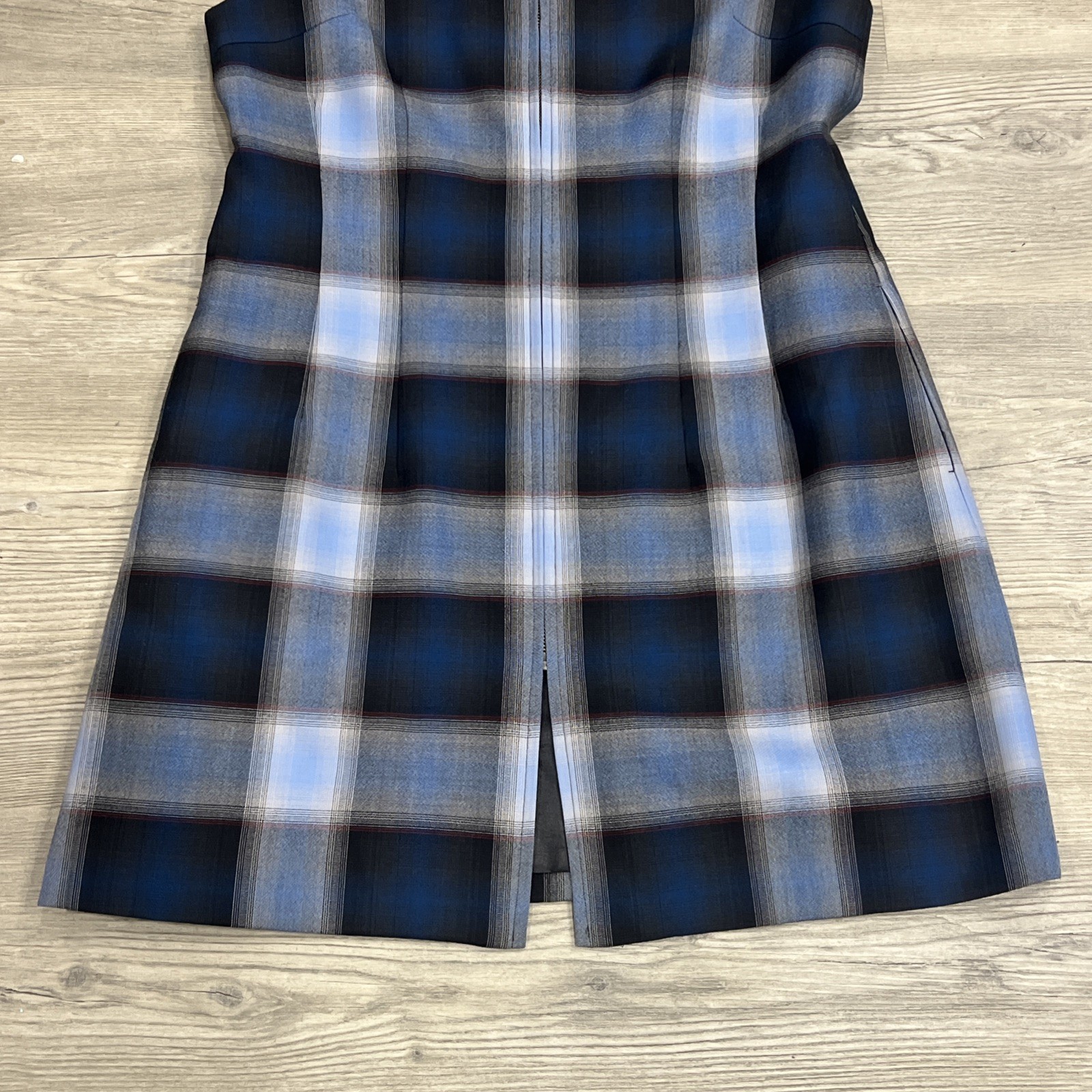 Pendleton 100% Wool Zip Dress 12 Blue Plaid Tartan Academia Preppy Retro Overall