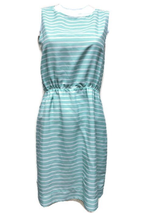 J Crew Factory Dress Sz 4 Printed Sundress teal White Stripe Lined 43750